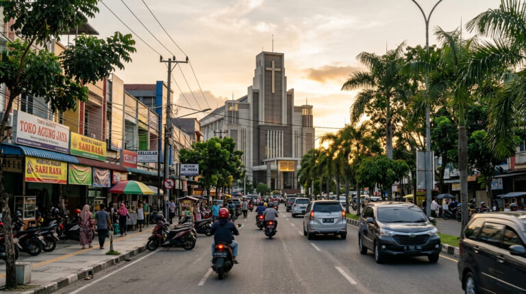Gereja di Balikpapan Tengah — eksterior GBIS Sangkakala Jl. Mayjend Sutoyo pusat kota Balikpapan Kalimantan Timur