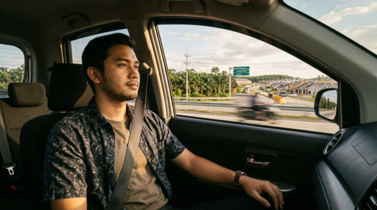 ereja di Balikpapan Utara — kawasan perumahan baru Balikpapan Utara dengan jalan tol dan lanskap Kalimantan Timur di latar belakang