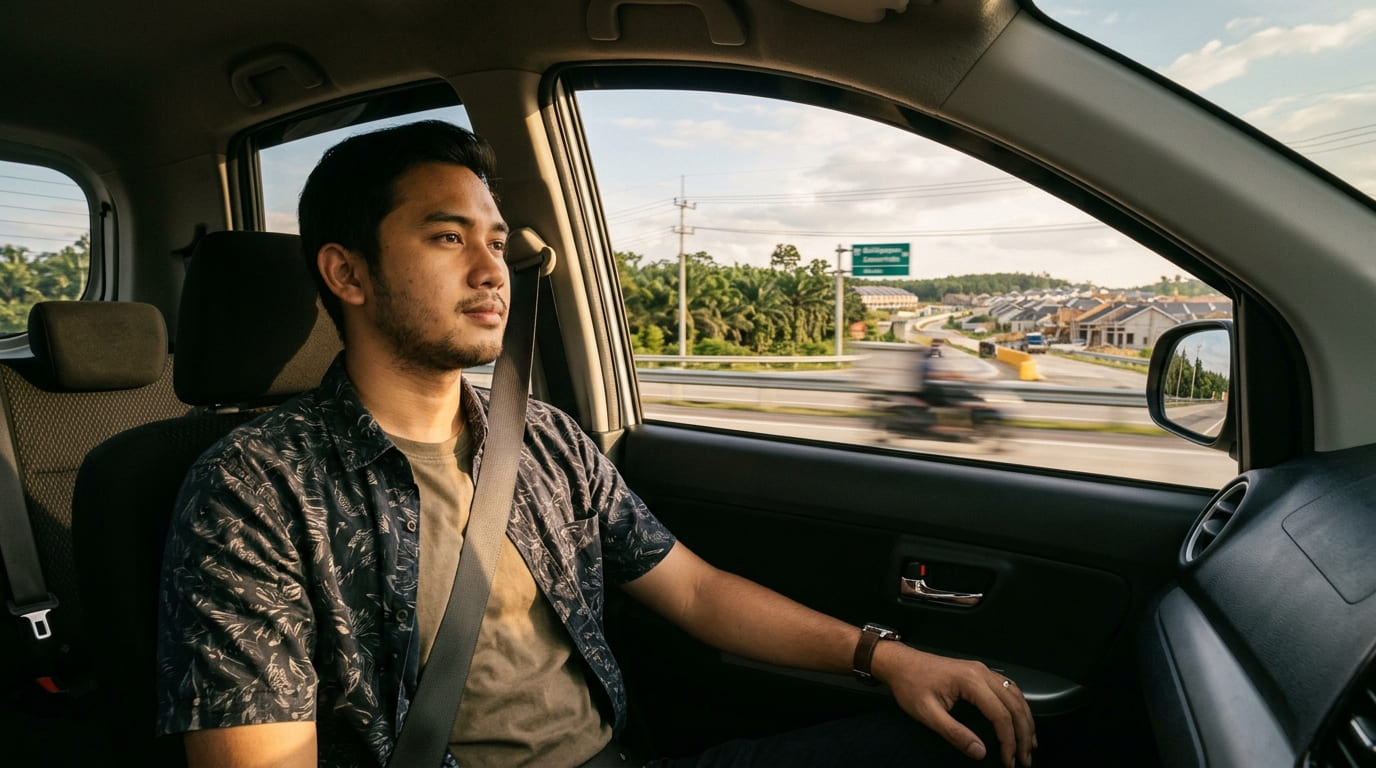 ereja di Balikpapan Utara — kawasan perumahan baru Balikpapan Utara dengan jalan tol dan lanskap Kalimantan Timur di latar belakang