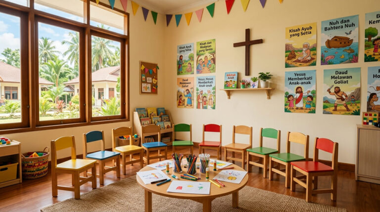 Gereja ramah keluarga di Balikpapan — ruang kelas Arrow Kids GBIS Sangkakala dengan dekorasi anak yang ceria di Kalimantan Timur